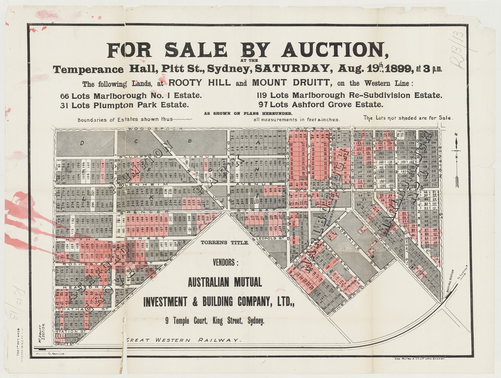 For Sale by Auction, Lands at Rooty Hill and Mount Druitt, 1899