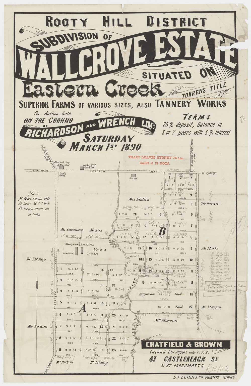 Subdivision of Wallgrove Estate situated on Eastern Creek, Rooty Hill, 1890