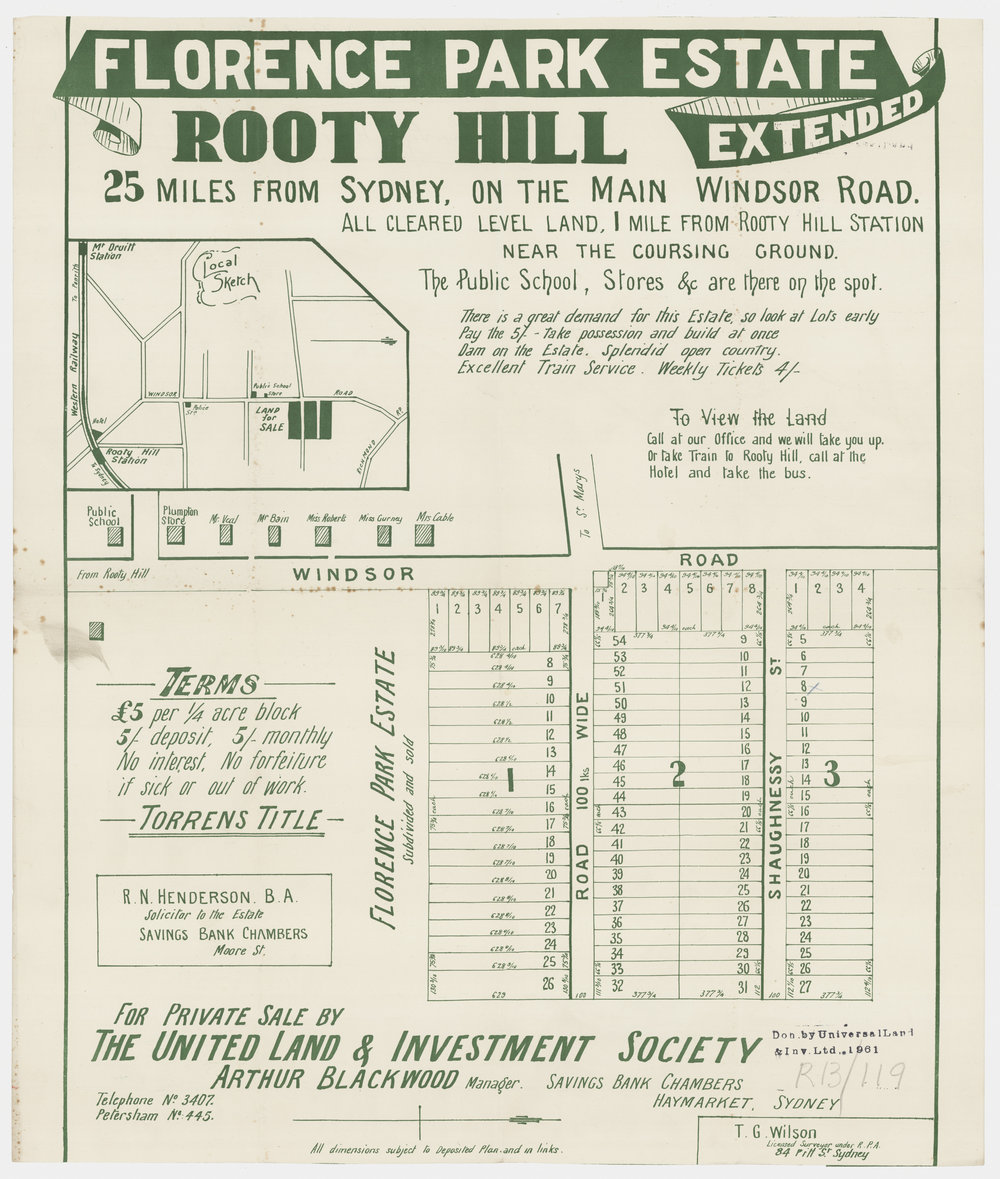Florence Park Estate extended, Rooty Hill, c1910