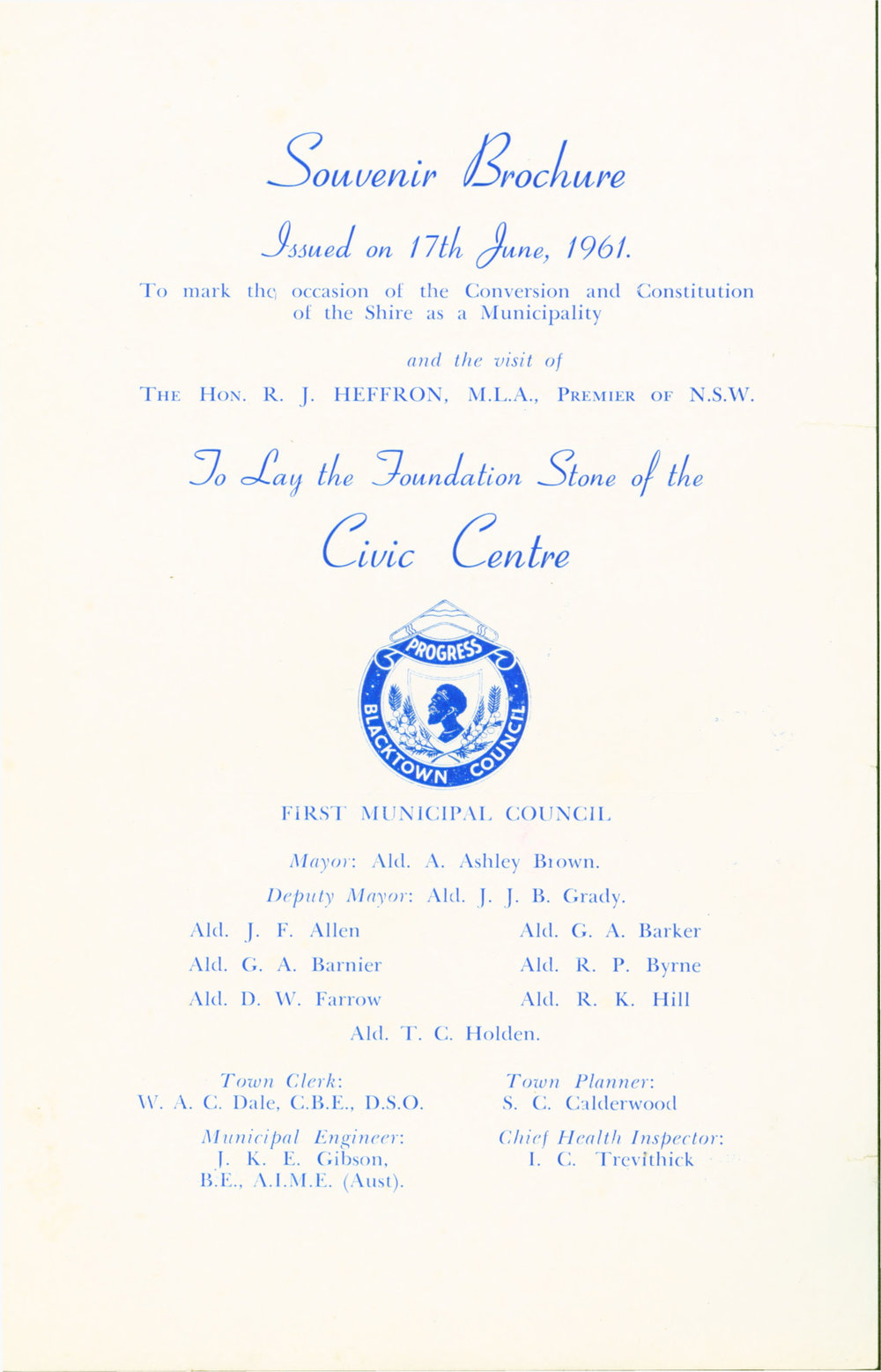 Foundation stone laying, Civic Centre, Blacktown, 1961