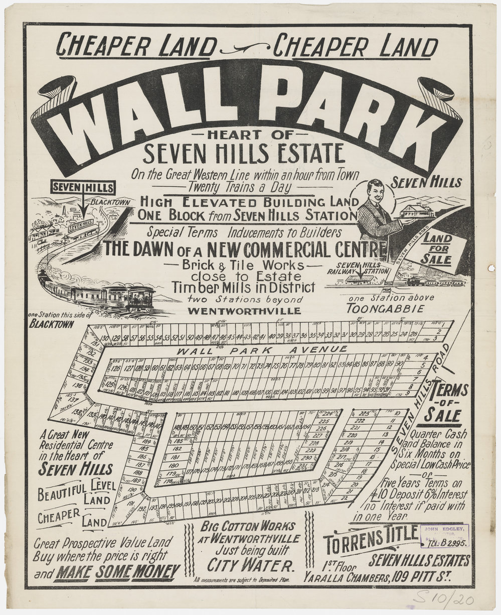 Wall Park, Heart of Seven Hills Estate, 1923