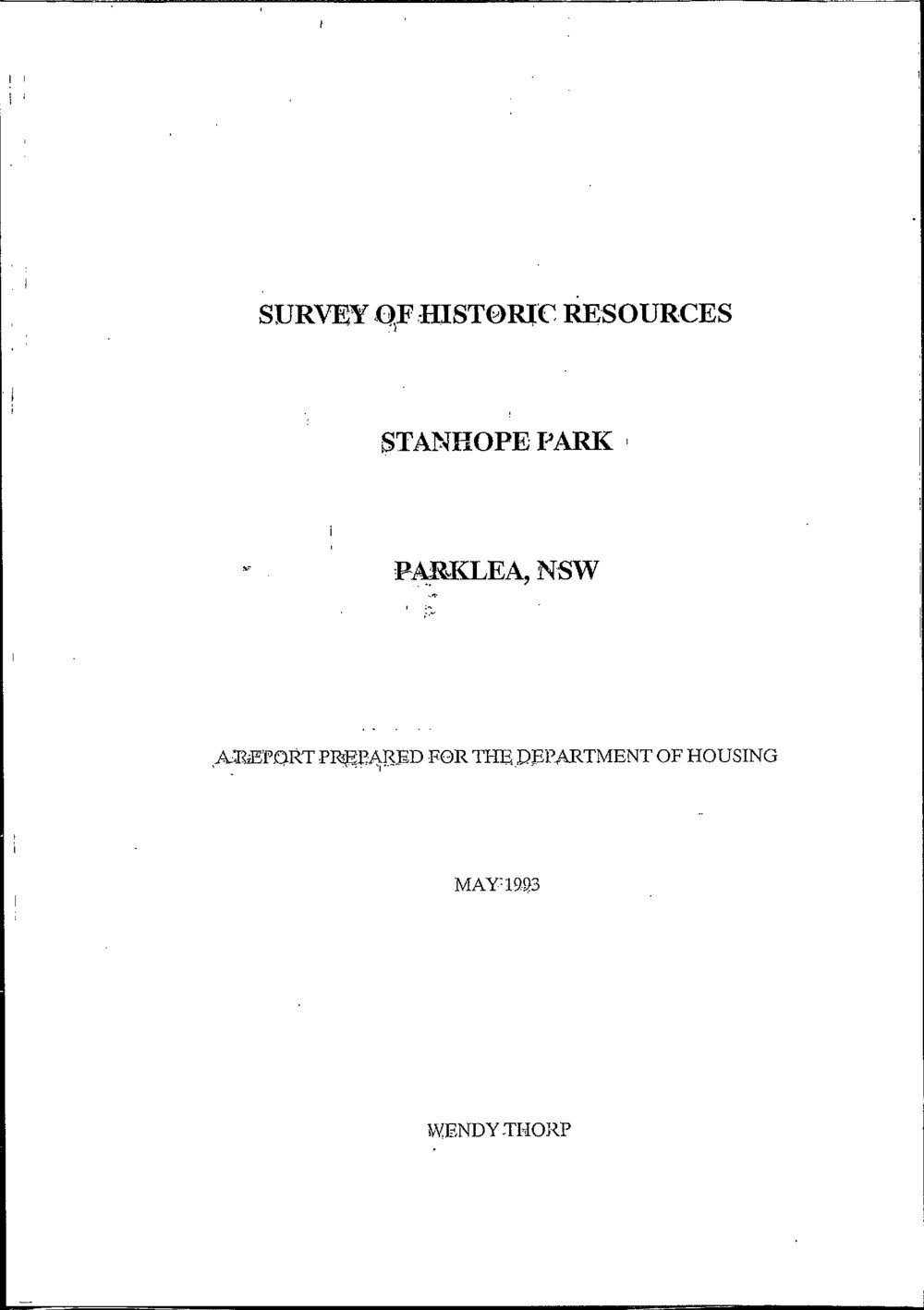 Survey of Historical Resources - Stanhope Park, Parklea, NSW