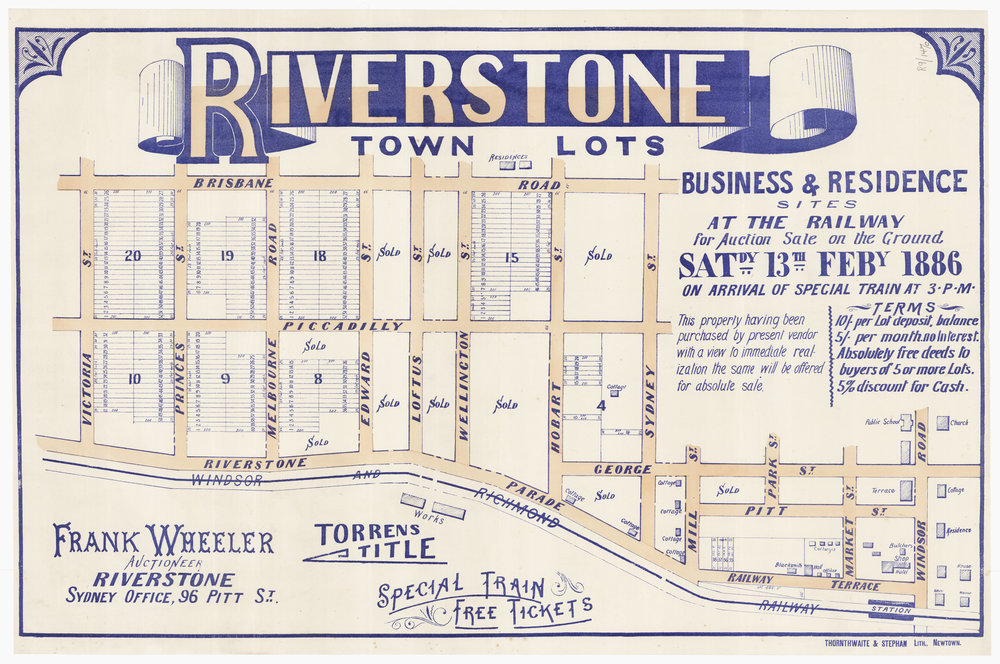 Riverstone Town lots, 1886