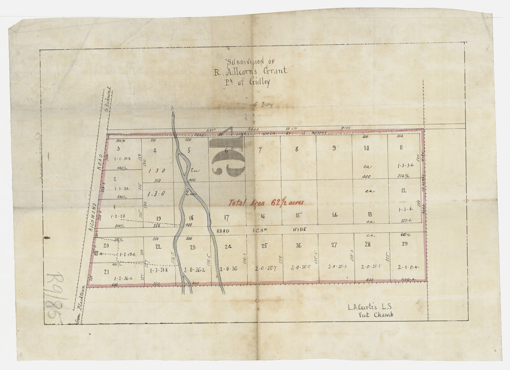 Subdivision of Richard Alcorn's grant, Richmond Road, c1880s