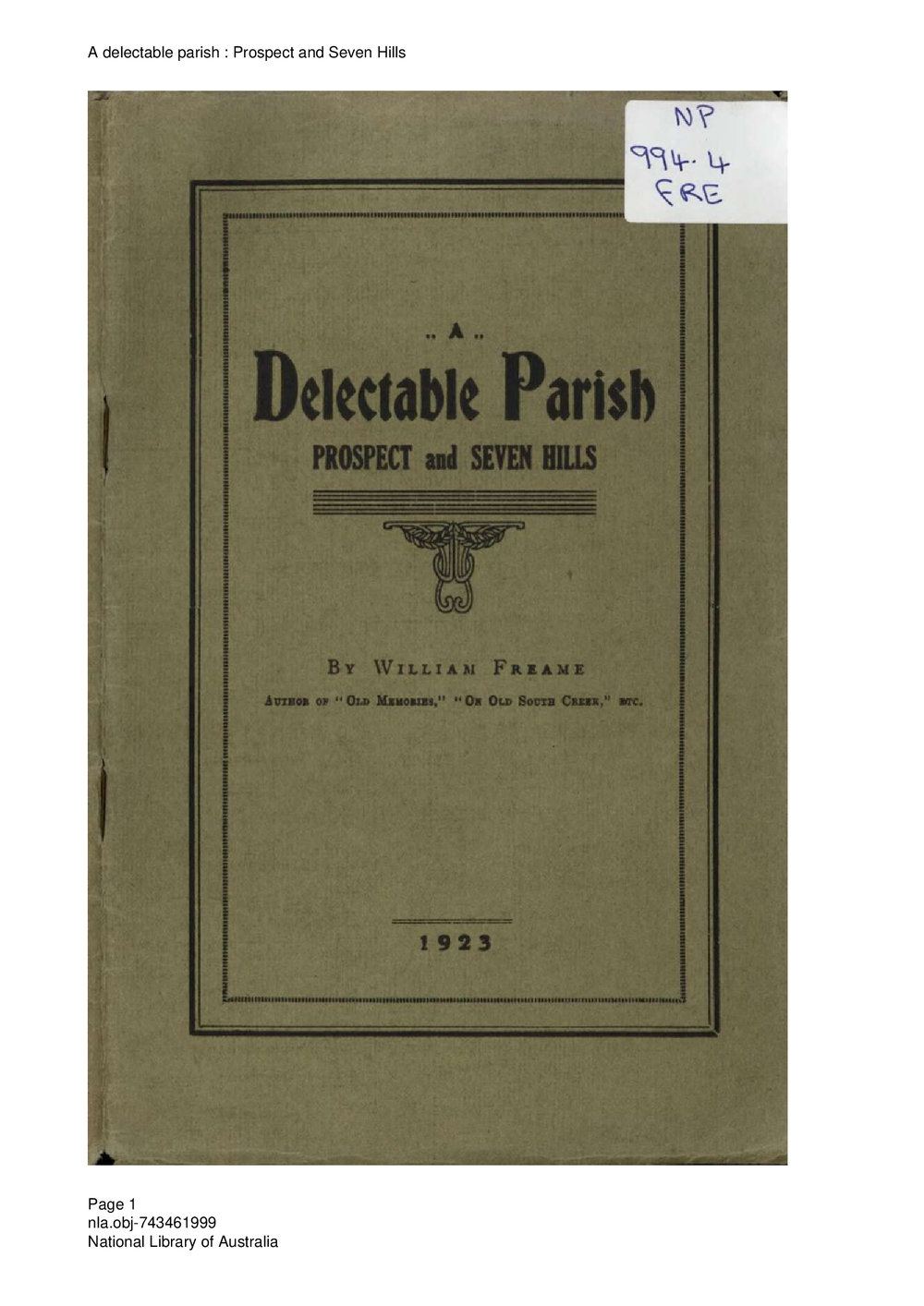 A delectable Parish - Prospect Seven Hills 1923