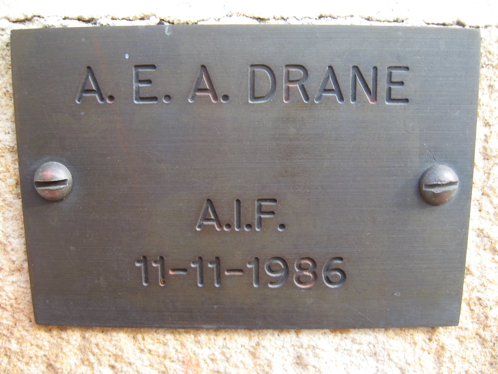Plaque - Drane, Albert Edward Anzac (AIF)