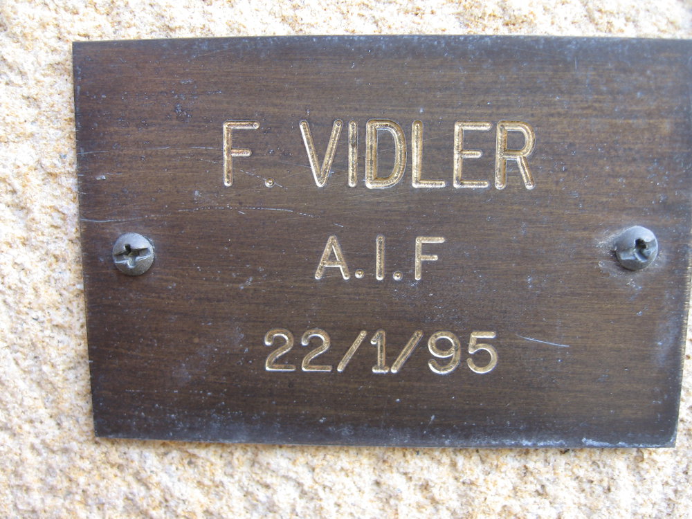 Plaque - Vidler, Frederick Joseph (AIF)
