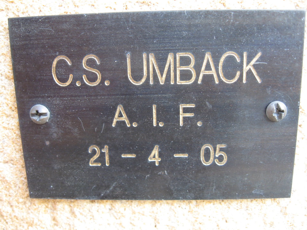 Plaque - Umback, Cecil Stephen (AIF)