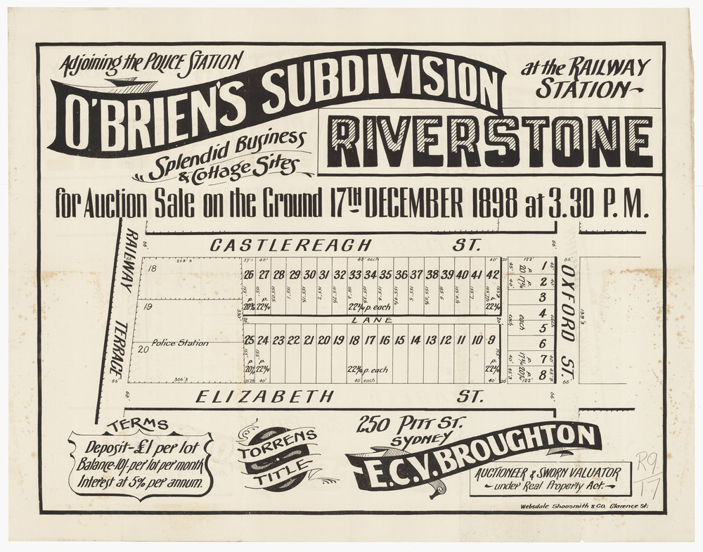 O'Brien's subdivision, Riverstone, 1898