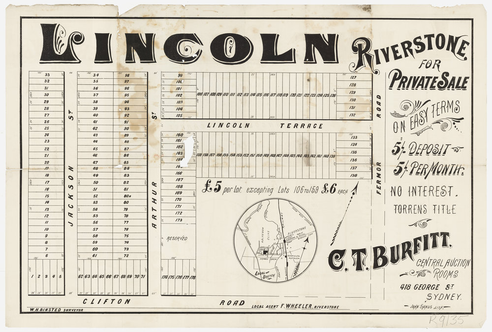 Lincoln subdivision, Riverstone, c 1885
