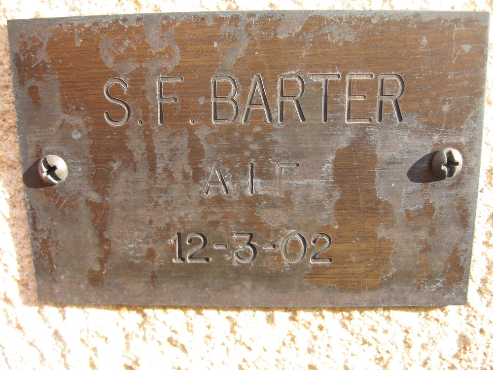 Plaque - Barter, Sydney Frank (AIF)