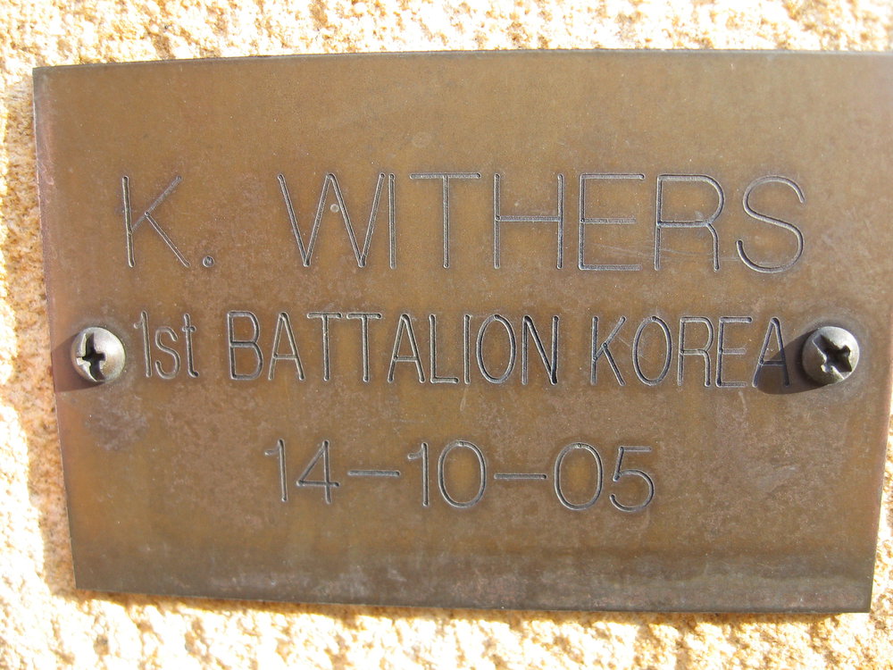 Plaque - Withers, Kenneth Brymore (1st Battalion, KOREA)