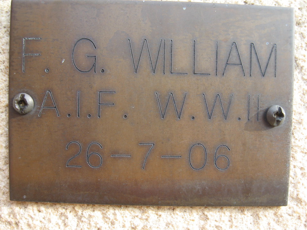 Plaque - Williams, Frederick George (AIF, WWII)