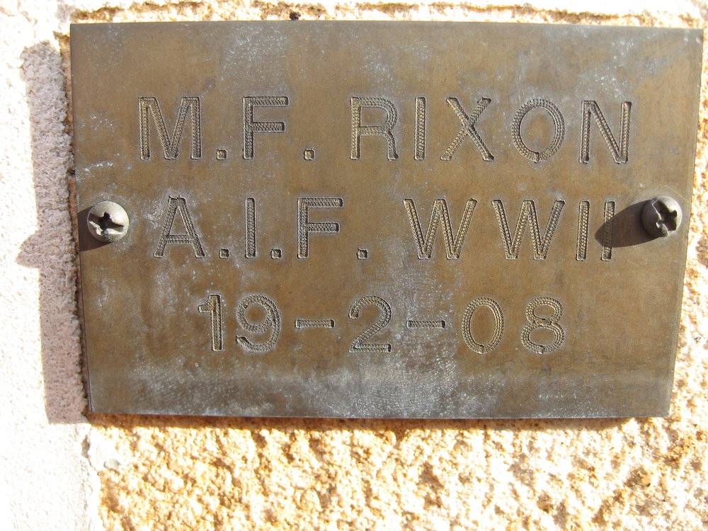 Plaque - Rixon, Mervyn Frank (AIF, WWII)