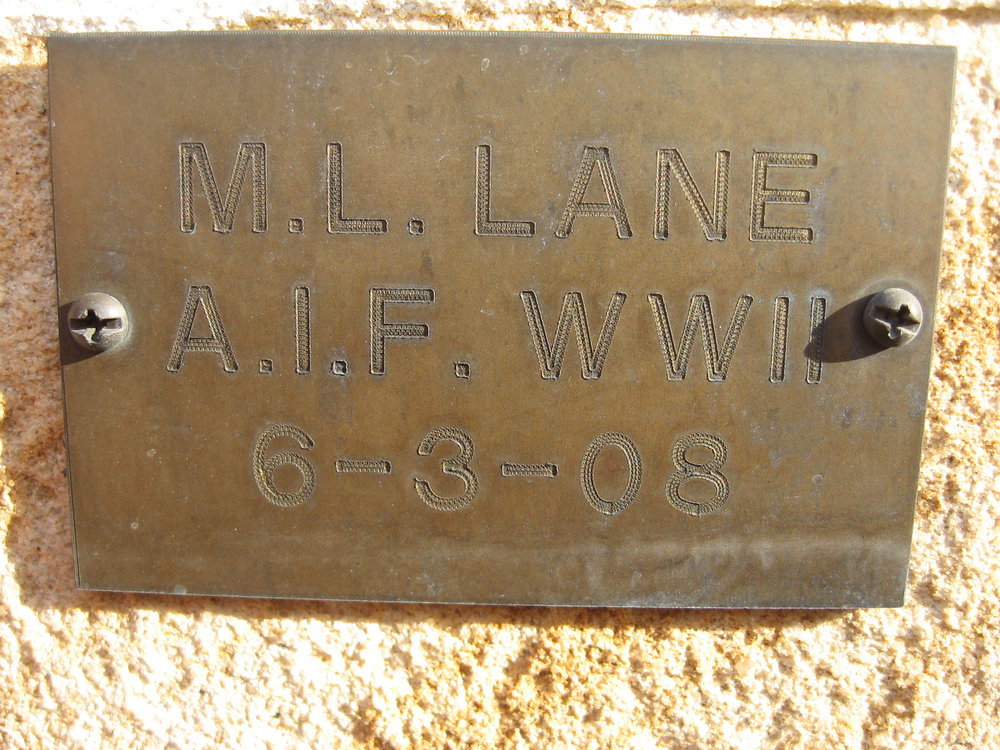 Plaque - Lane, Mervyn Lyle (AIF, WWII)