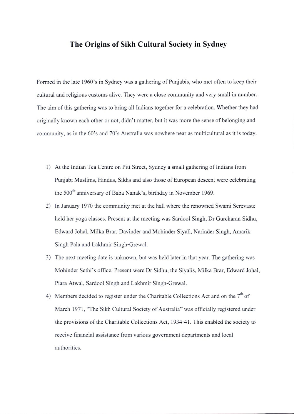 Origins of Sikh Cultural Society in Sydney