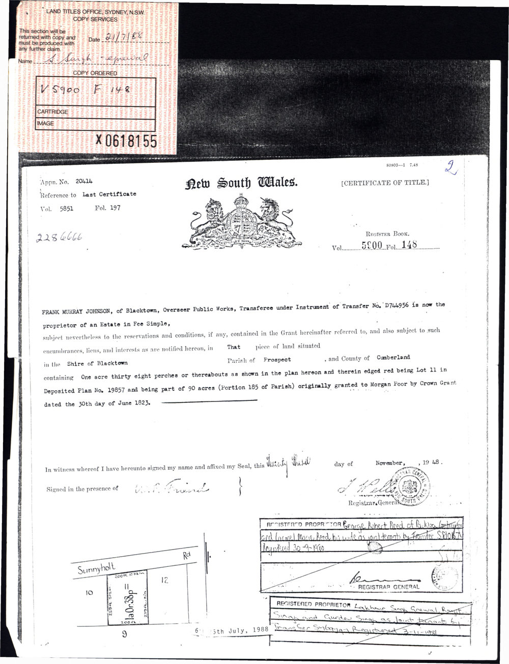 LOT 11, Meurants Lane Parklea - Title certificate
