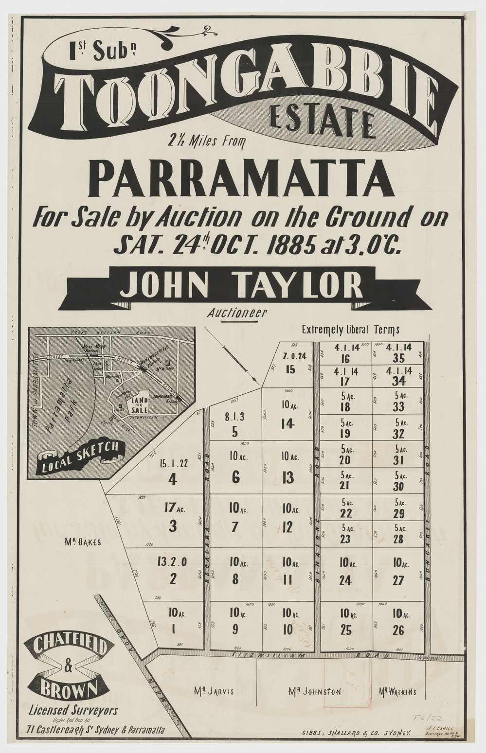 1st subdivision, Toongabbie Estate, Toongabbie, 1885