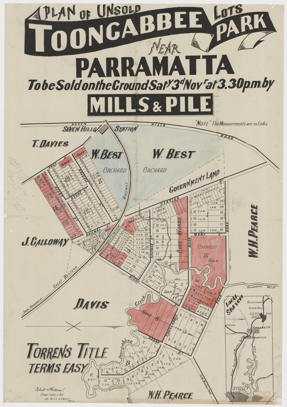 Plan of unsold lots Toongabbee Park, Toongabbie, 1883