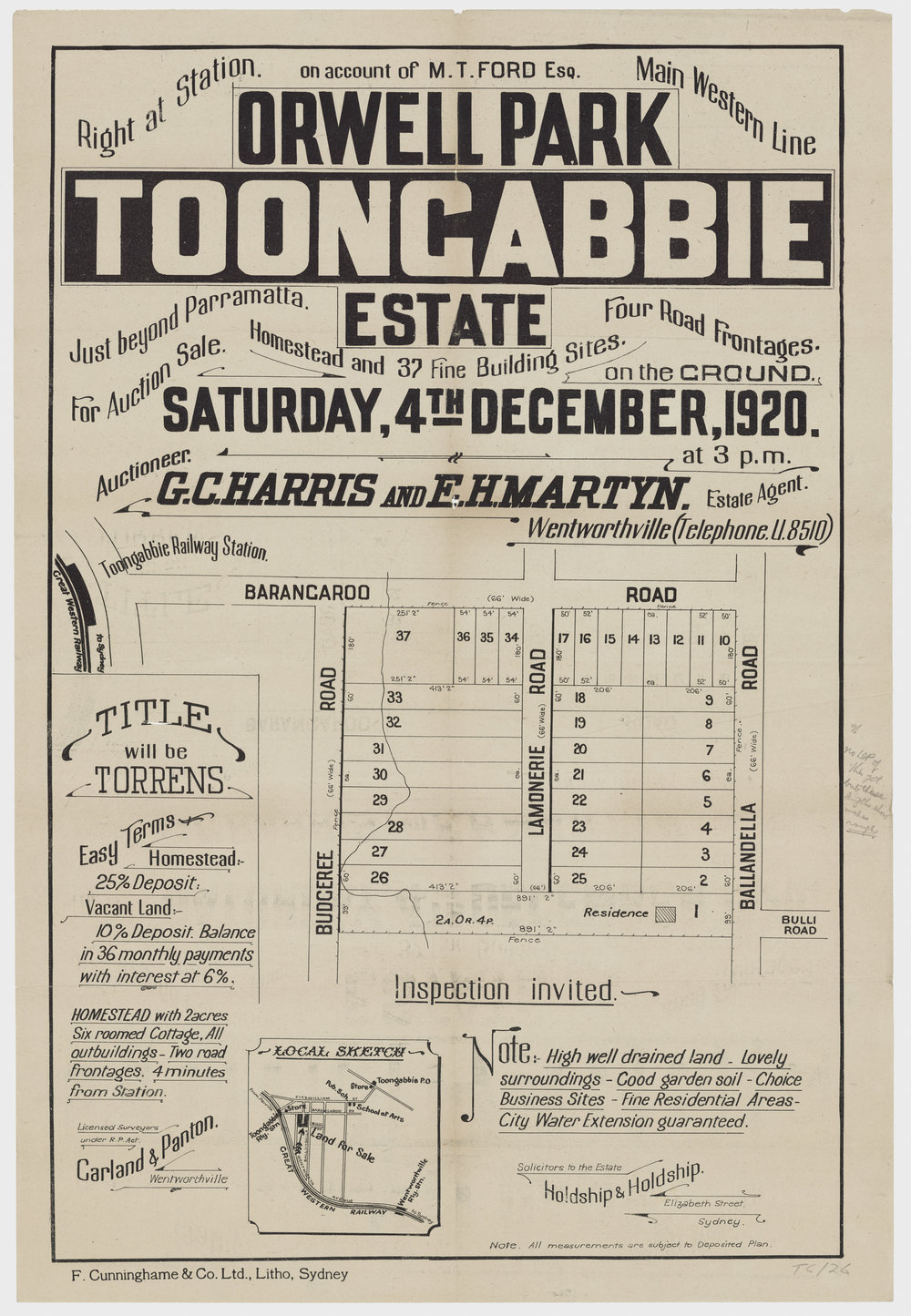 Orwell Park Estate, Toongabbie, 1920