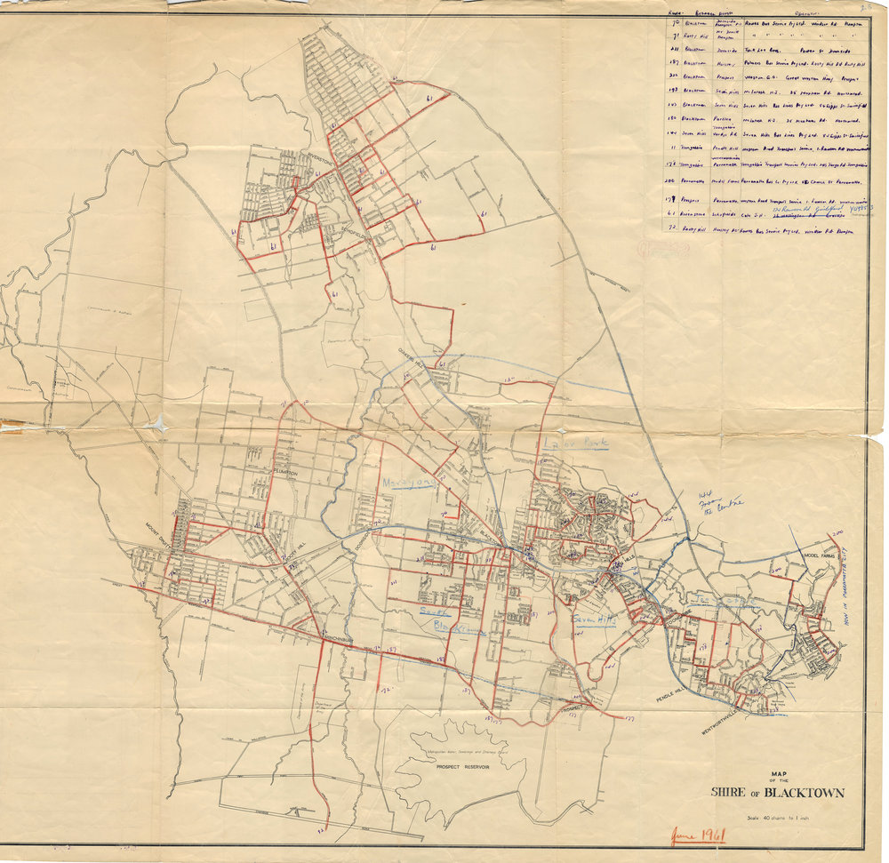 Plan of bus routes in the Blacktown LGA, June 1961