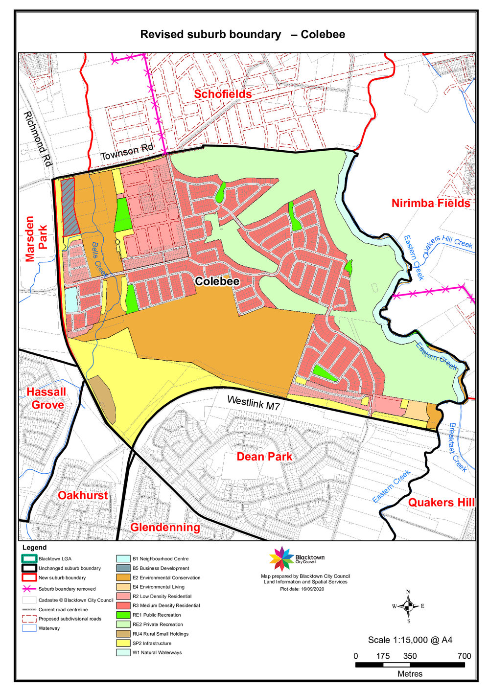 Colebee - suburb map, November 2020