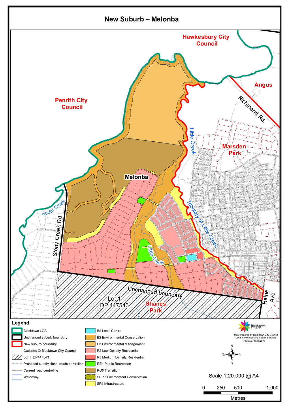 Melonba - suburb map, November 2020