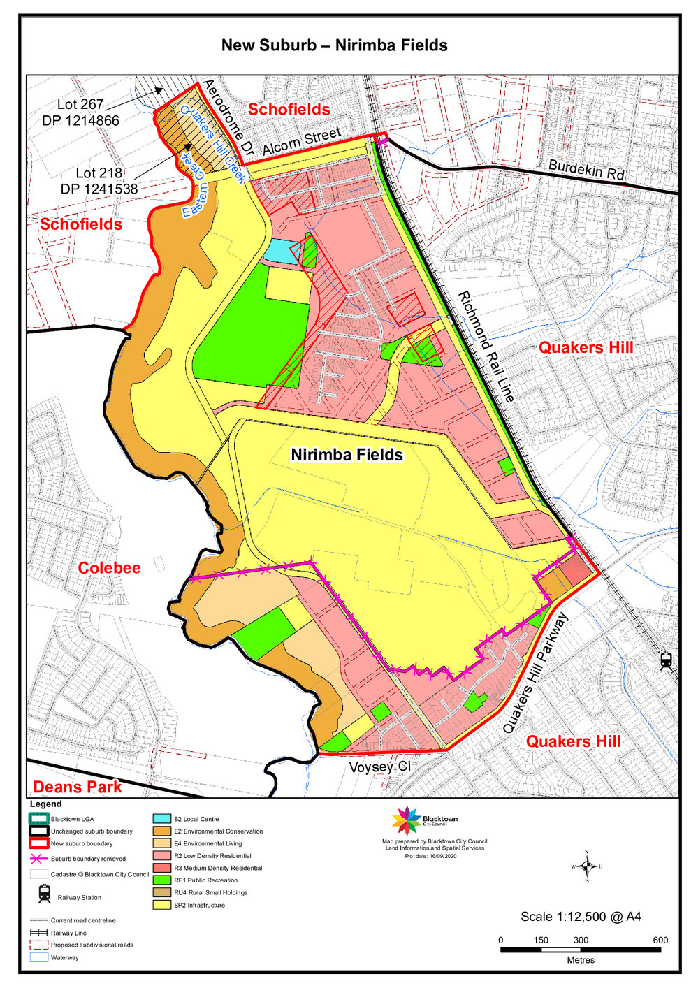 Nirimba Fields - suburb map, November 2020