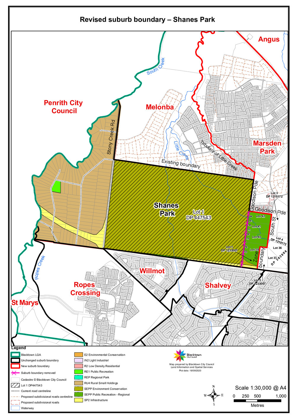 Shanes Park - suburb map, November 2020