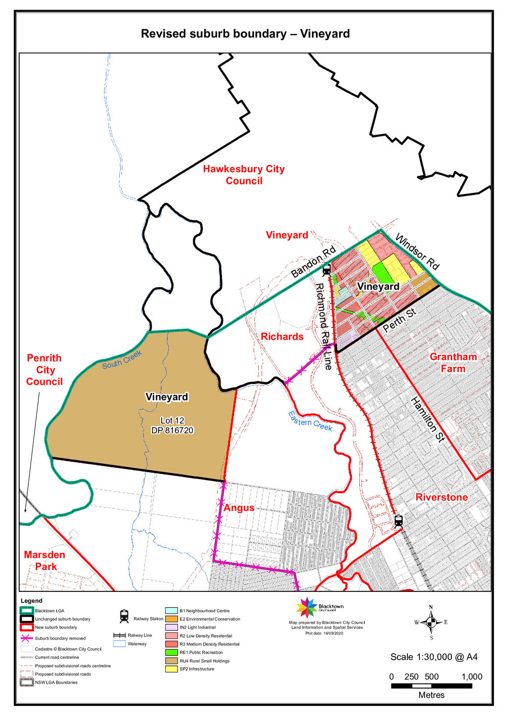 Vineyard - suburb map, November 2020