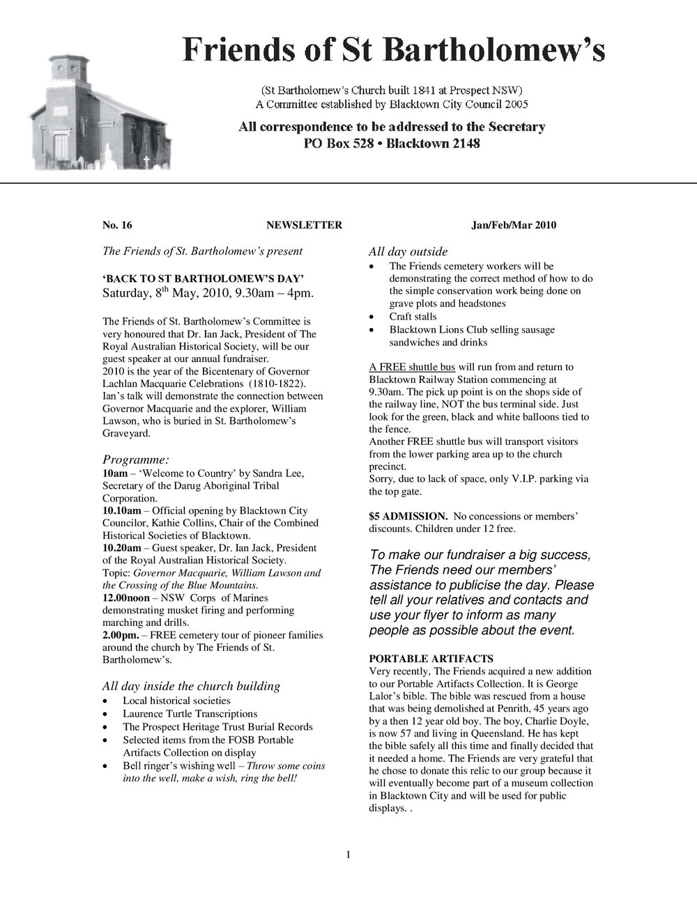 Friends of St Bartholomew's newsletter, No 16, 2010