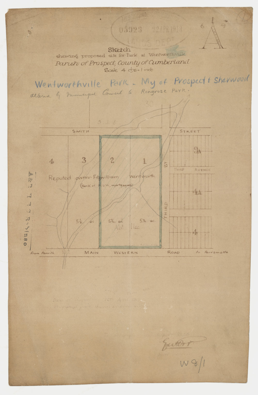 Map showing proposed park at Wentworthville, 1913