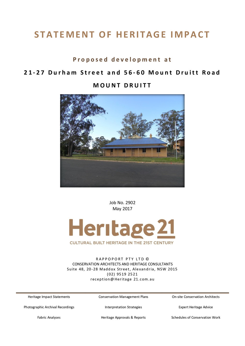 Statement of Heritage Impact, proposed development at 21-27 Durham Street and 56-60 Mount Druitt Road, Mount Druitt