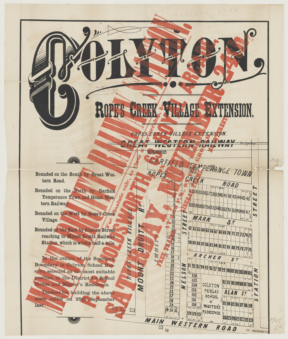 Colyton. Ropes Creek Village Extension, 1883