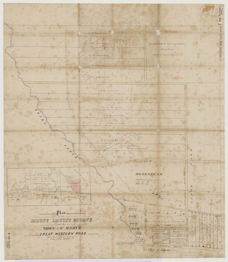 Plan of the Mount Druitt Estate near the town of St Marys Great Western Road c 1854