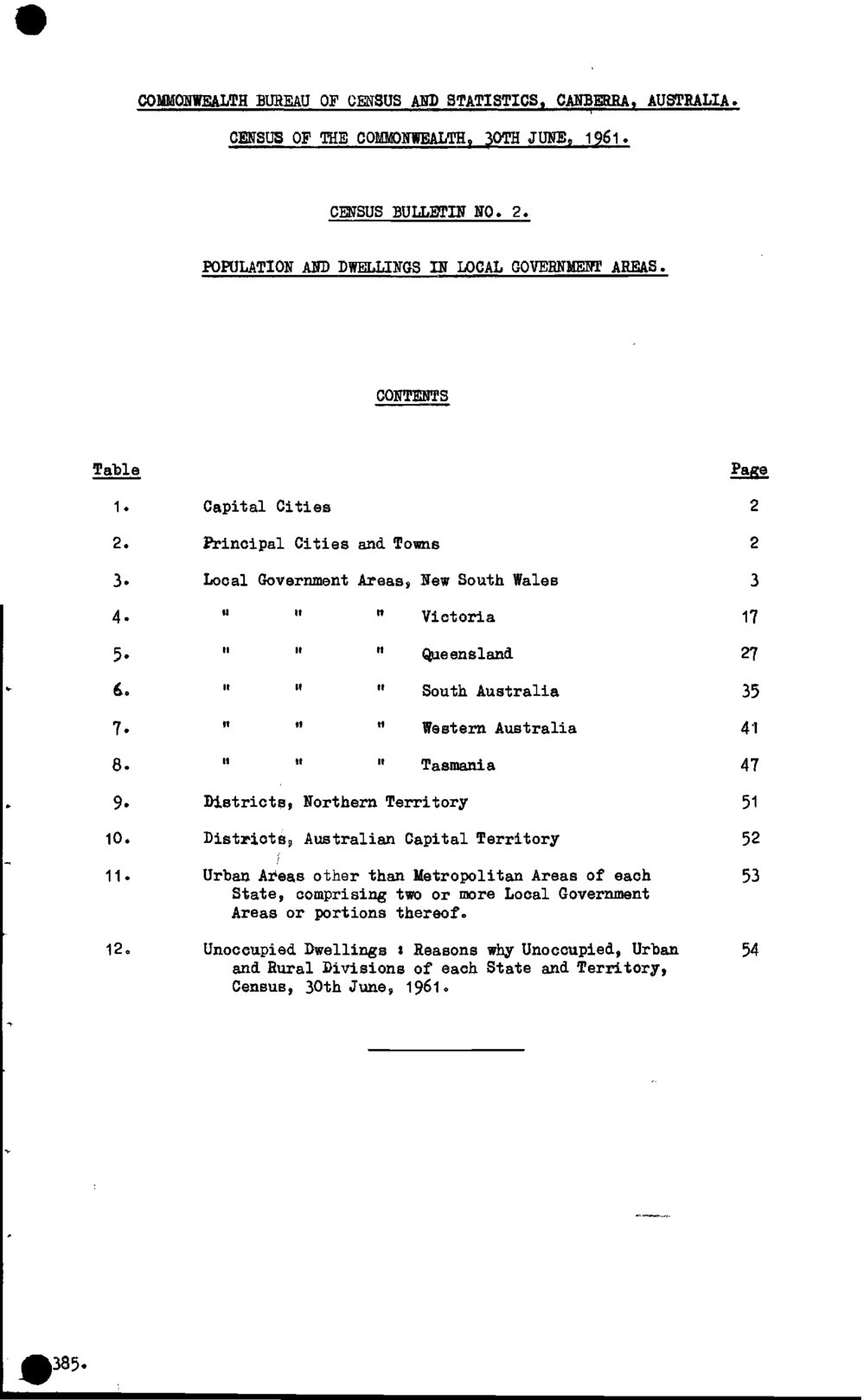 Census of the Commonwealth 1961, Bulletin No 2