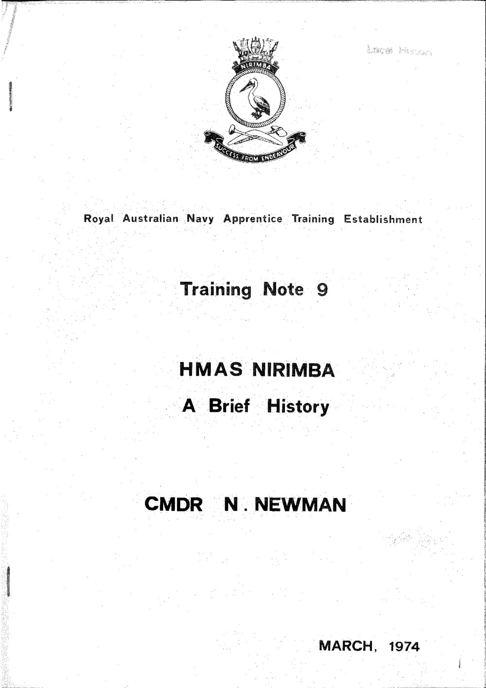 Training note, HMAS Nirimba, 1974