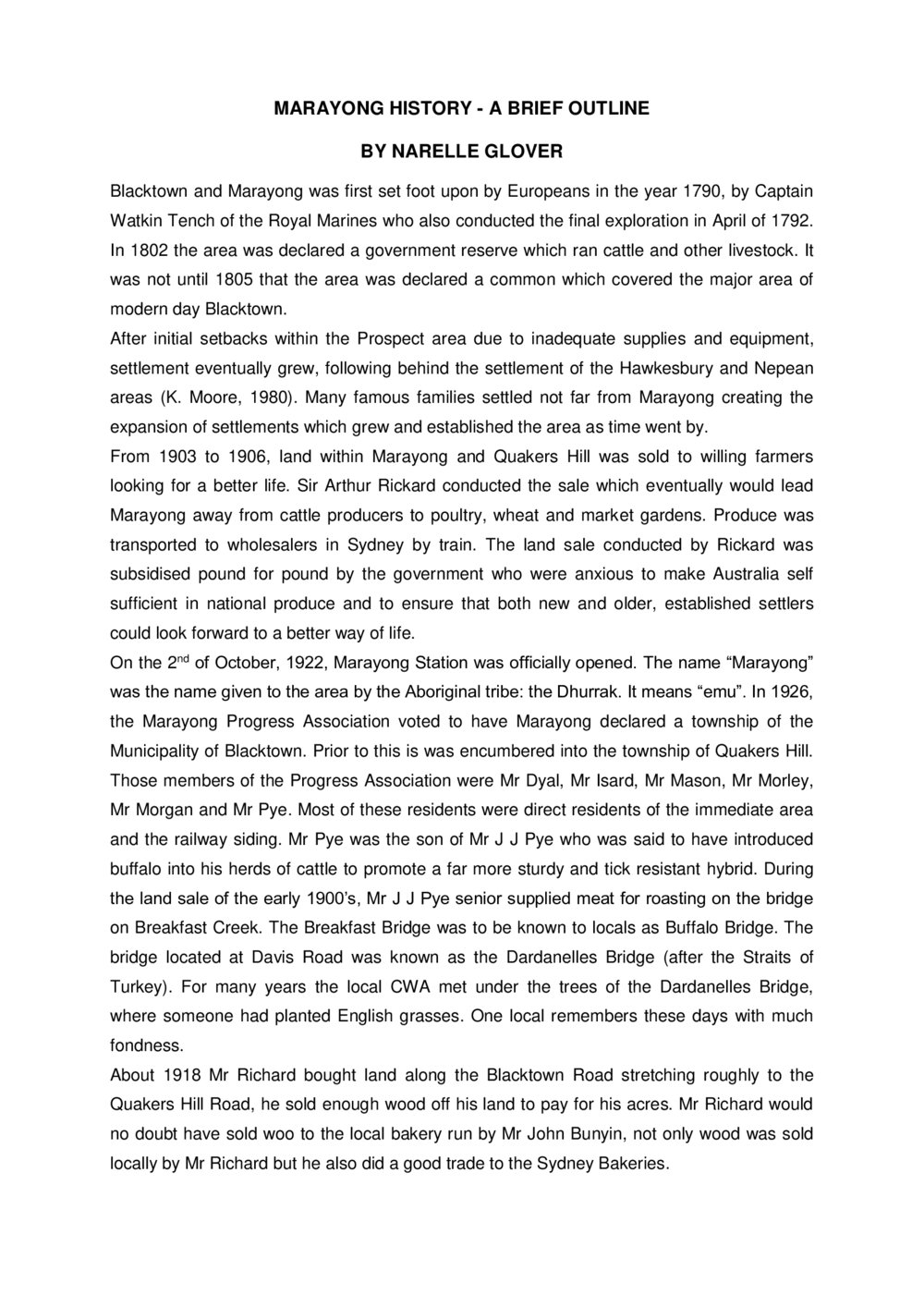 Marayong History - a brief outline