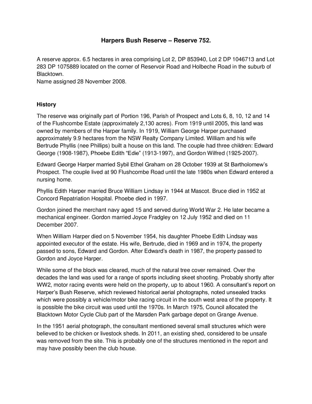 Harpers Bush Reserve, Blacktown