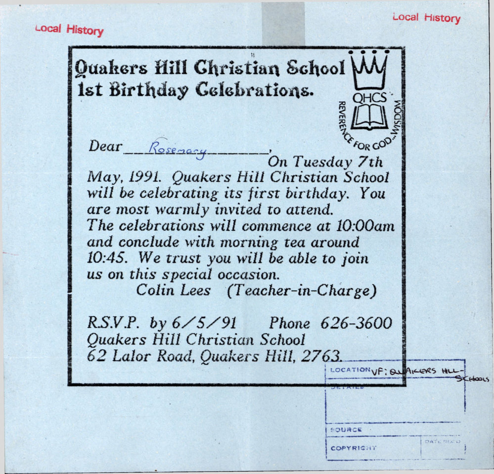 Quakers Hill Christian School, 1991