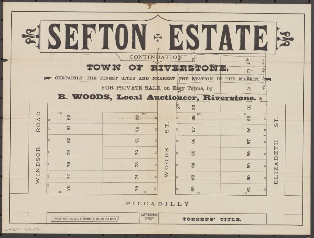 Sefton Estate continuation, Riverstone, c1885