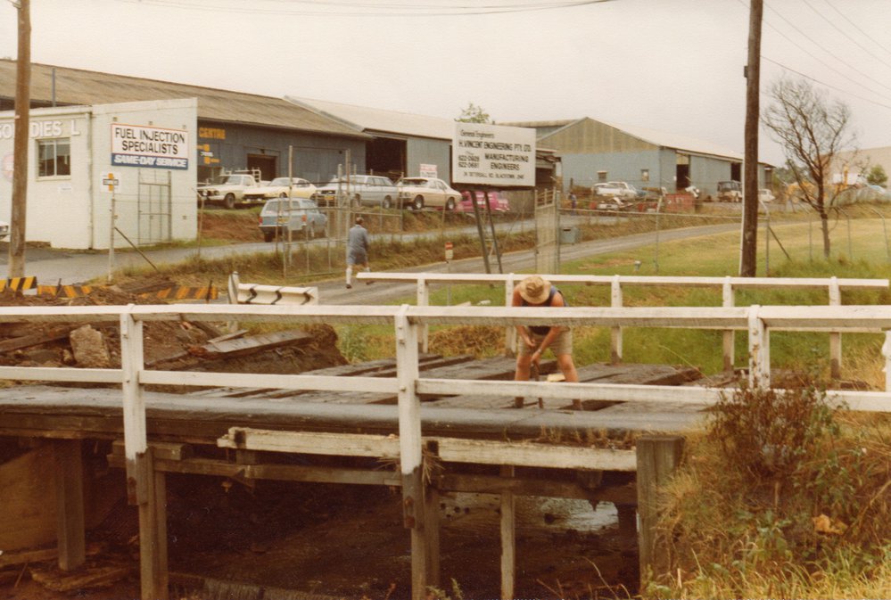 Timber bridge under repair, Tattersall Road