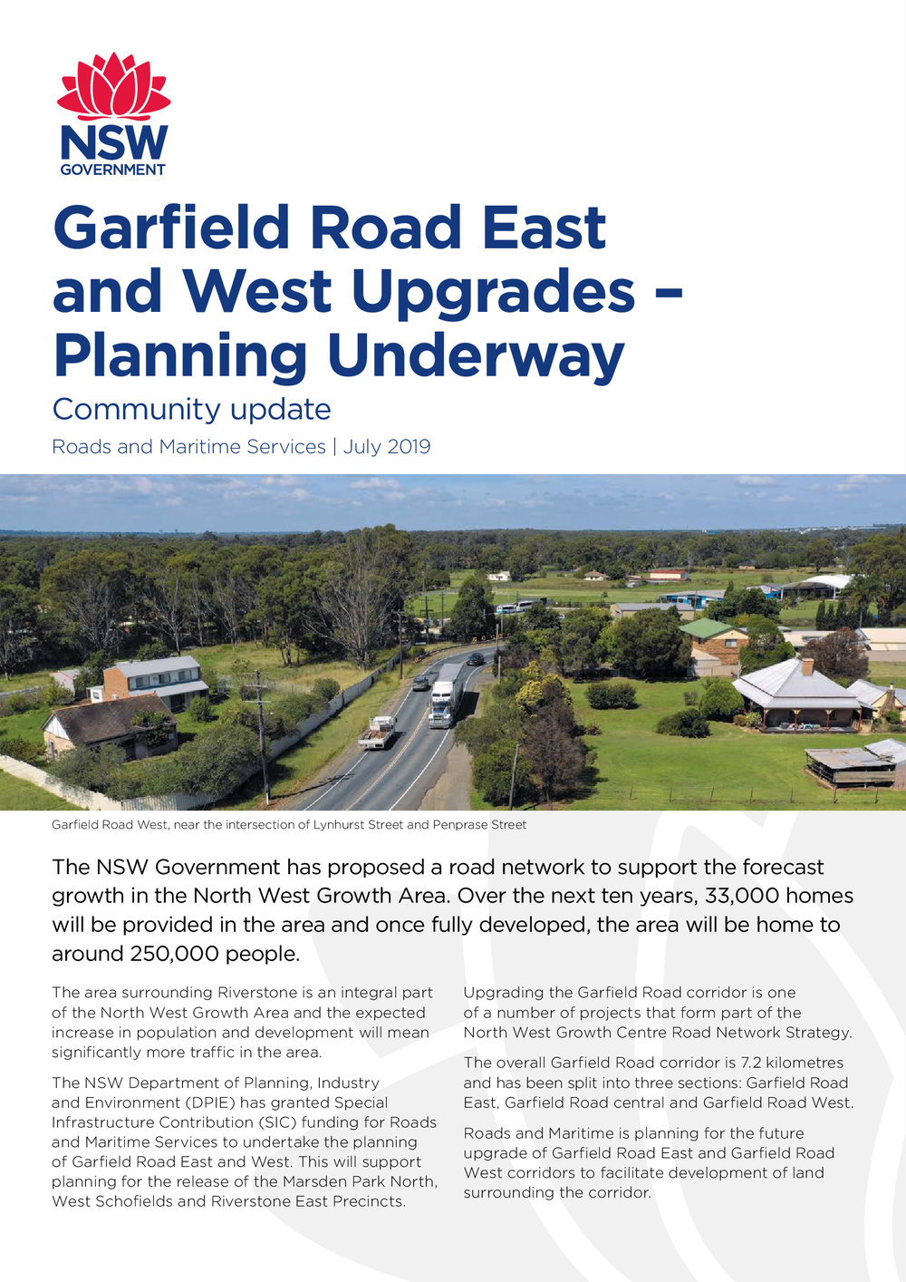 Garfield Road East and West upgrades, Community Update, July  2019