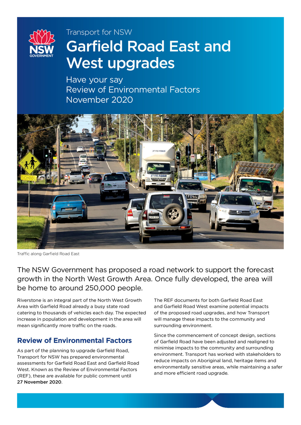 Garfield Road East and West upgrades, Community Update, November 2020