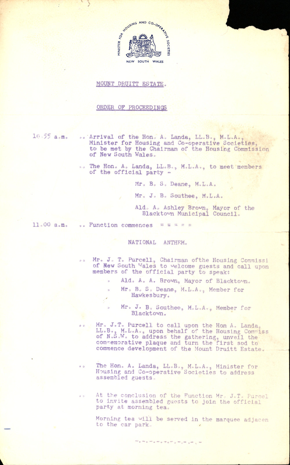 Mount Druitt Estate order of proceedings, 1964