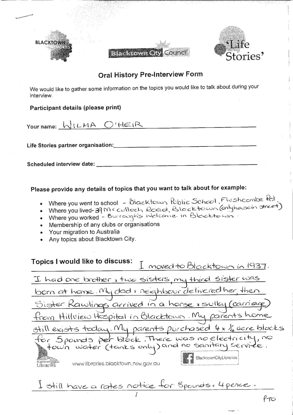 Wilma O'Heir - Interview