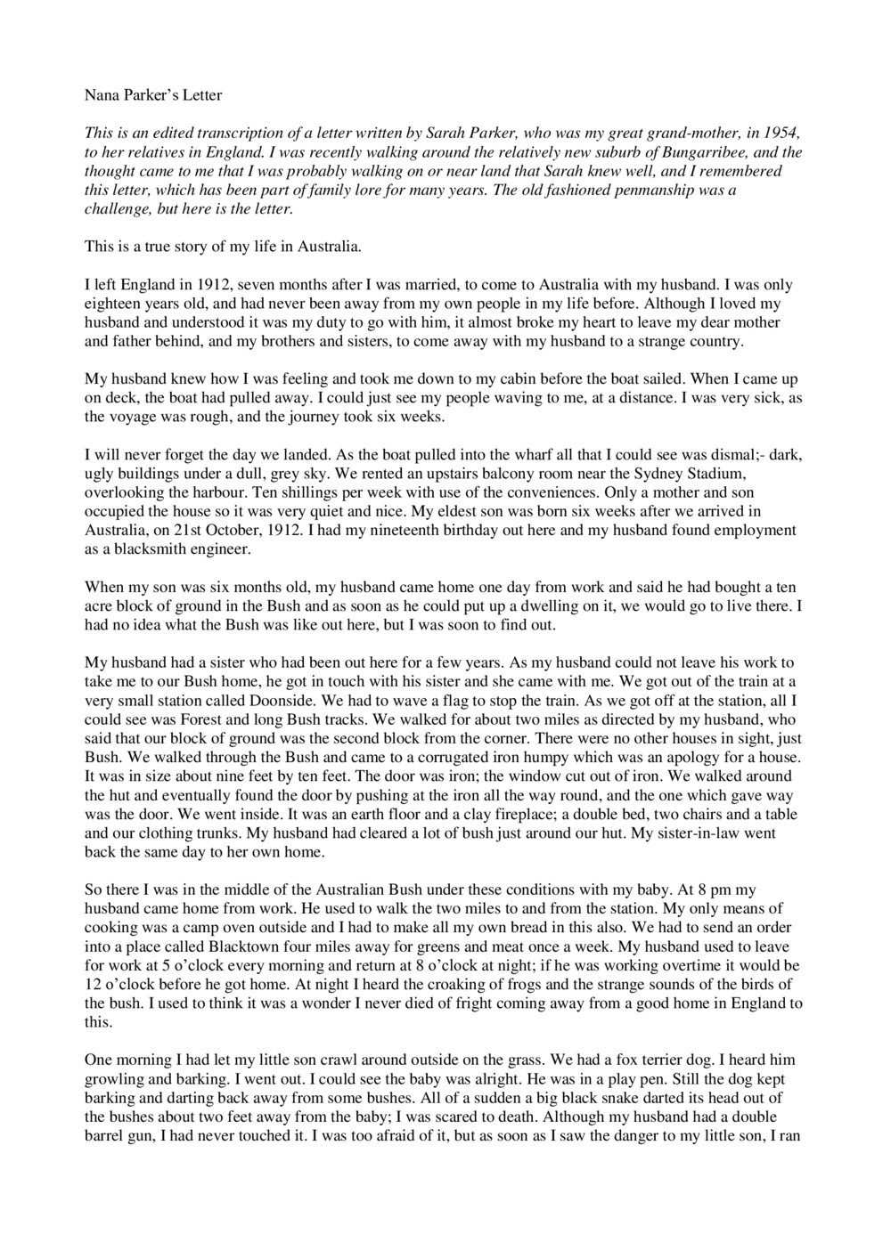 Nana Parker's Letter, 2017