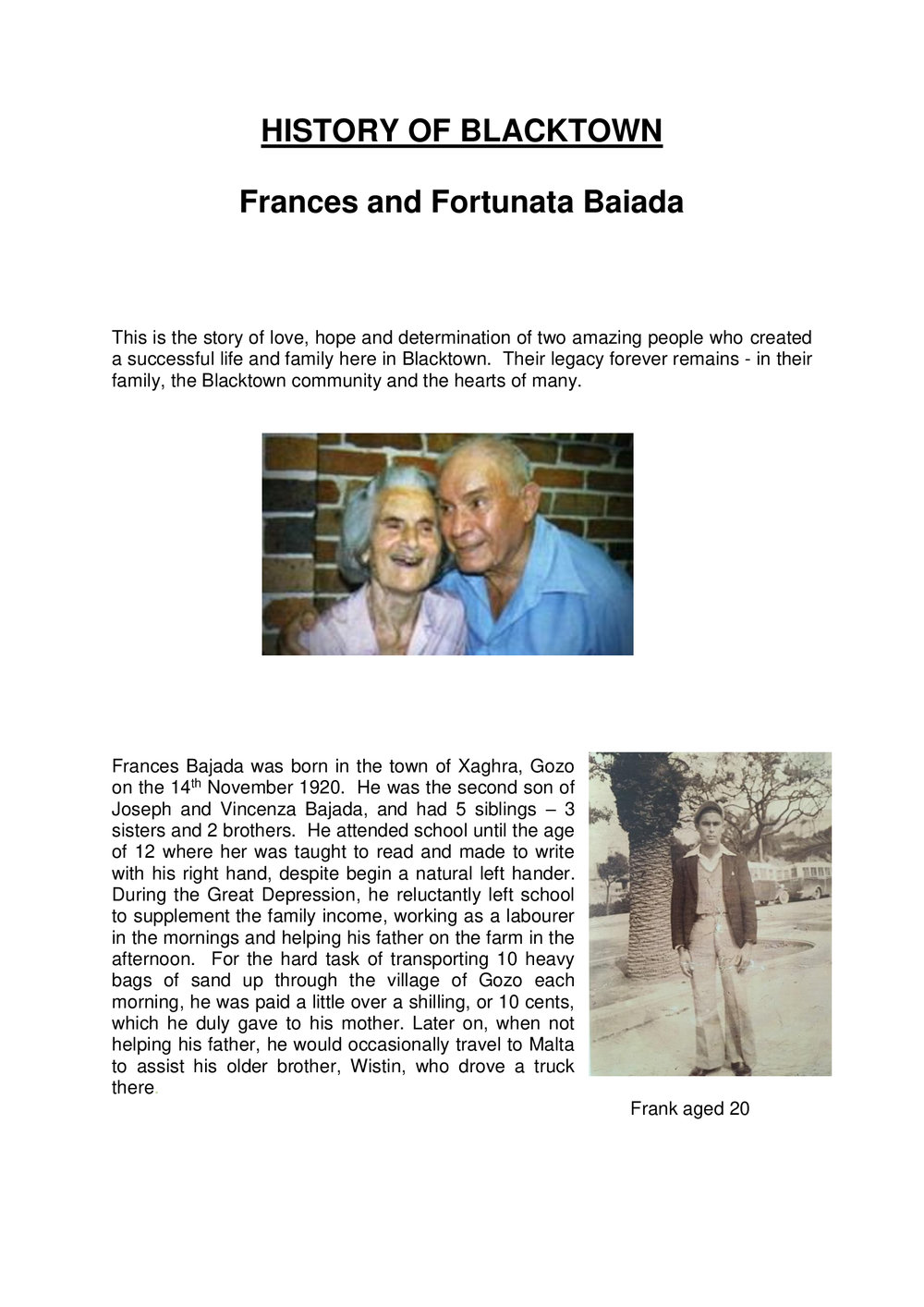 Frank and Fortunata's Family History, Anne Currenti