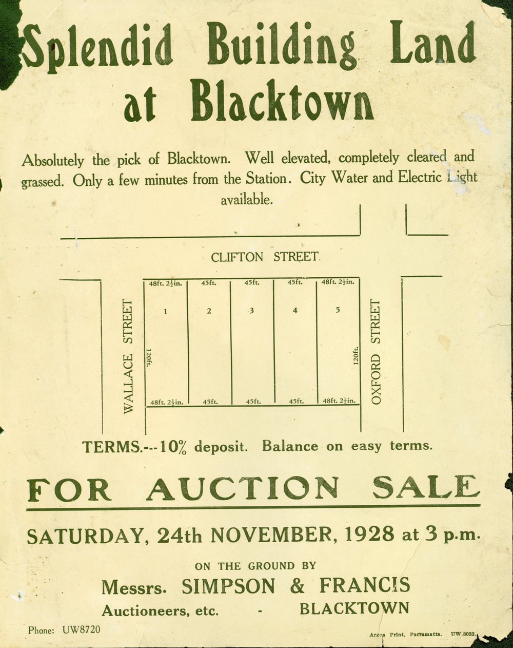 Spendid building land at Blacktown, 1928