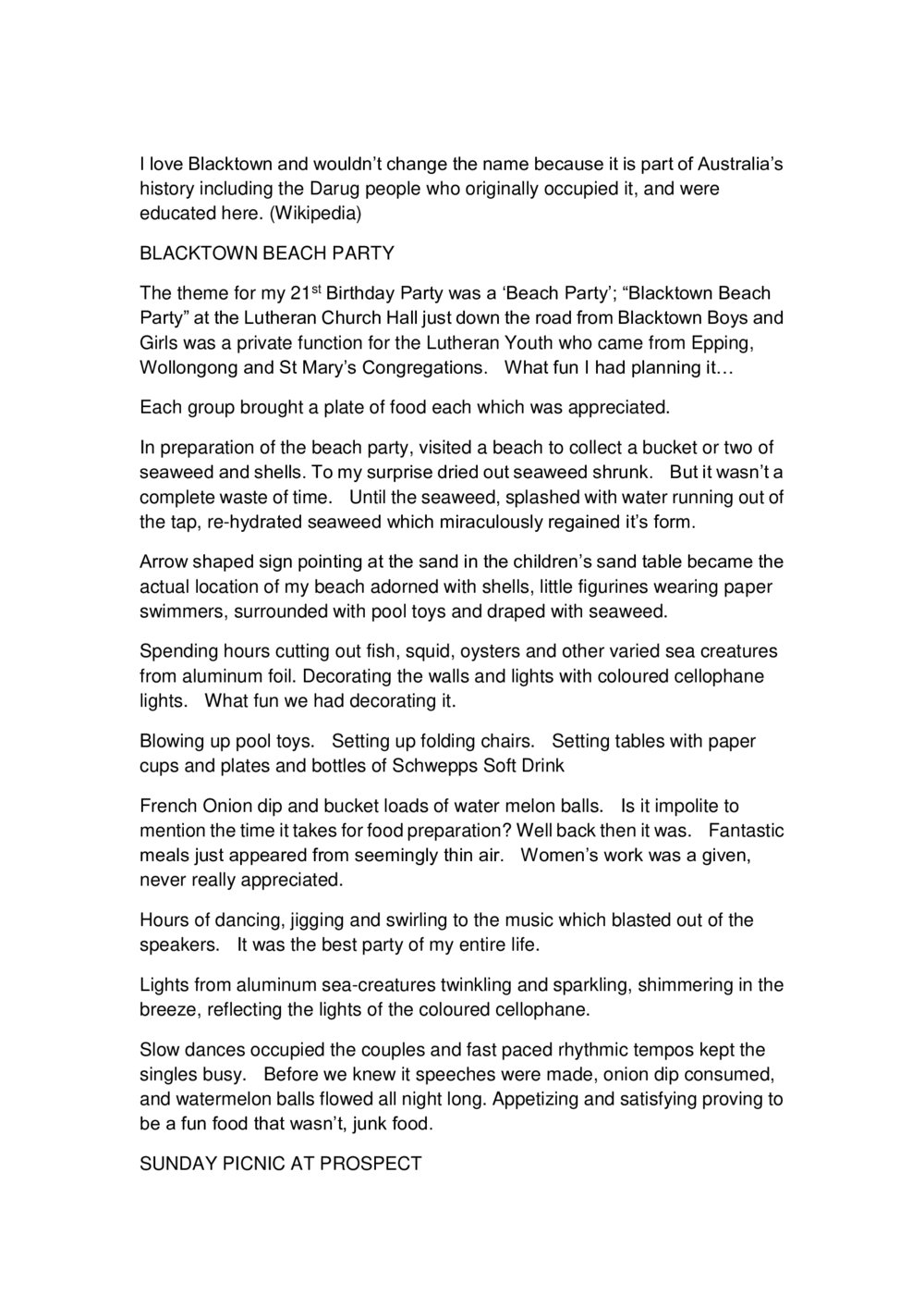 Blacktown Reminiscences, 2019